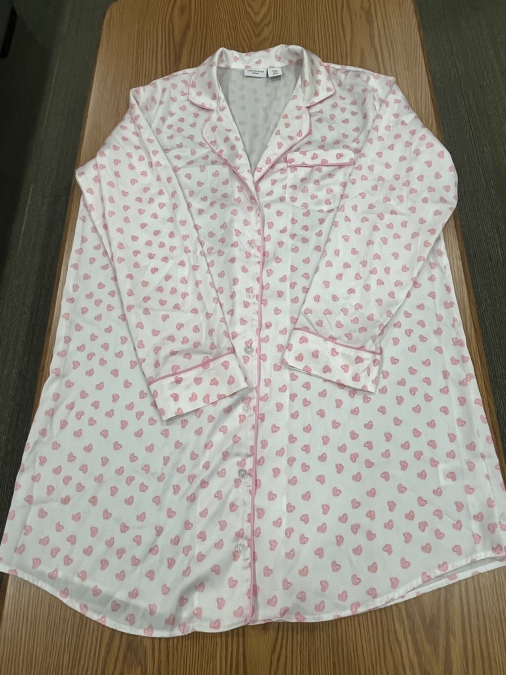Tabitha Webb Heart Print Button-Down Sleepshirt Pink Women's M